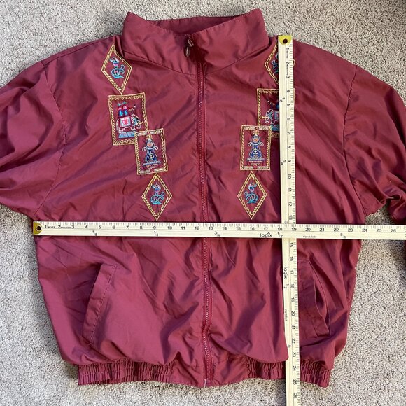 Vintage Adolfo Sport Embroidered Arabian 90s Elephant Orange Zip Jacket Women XL - Picture 6 of 8